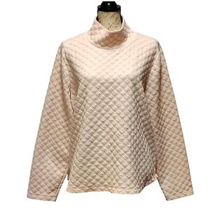 J Crew Womens Quilted Pullover XL Mock Neck Sweatshirt Blush Pink Diamond Knit